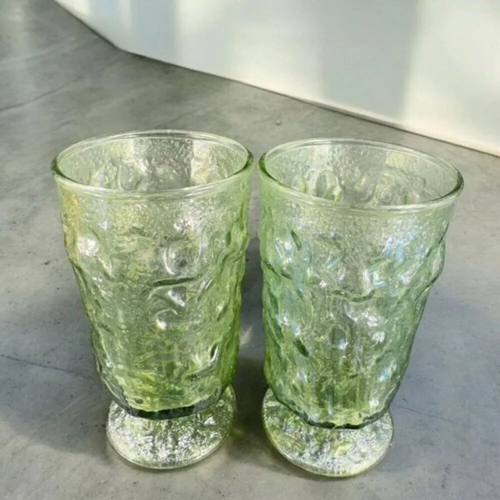 Anchor Hocking Lido Milano Crinkle Drinking Glasses Tumbler Iridescent Set‎ 2